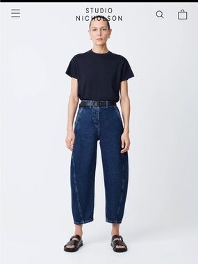 Studio Nicholson Ackerman Barrel Voluminous Crop Denim Cream Jeans, UK/8, U.S./4